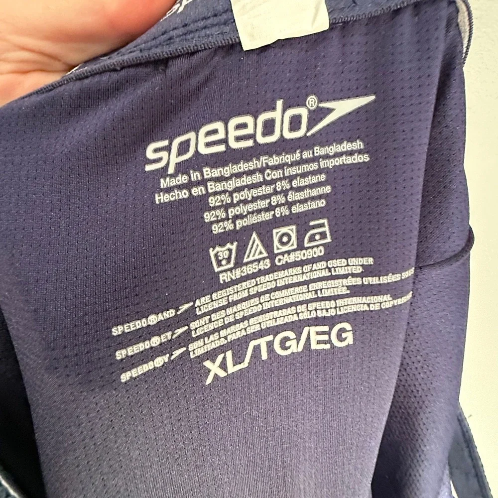 Speedo Men's Swim Trunks Shorts Size XL Blue Abstract Stripe Elastic Waist‎